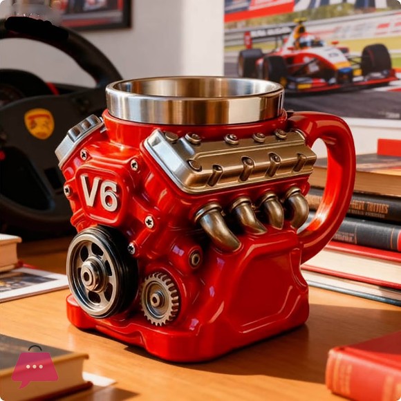 V8 Engine Shaped Coffee Mug Stainless Steel Cup with Resin