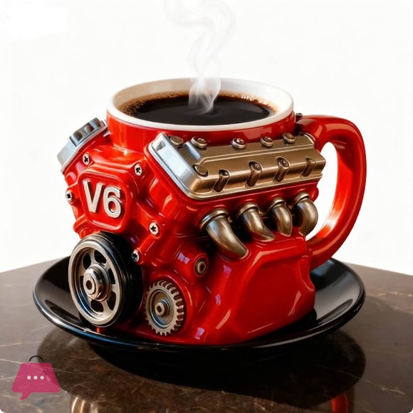 V8 Engine Shaped Coffee Mug Stainless Steel Cup with Resin
