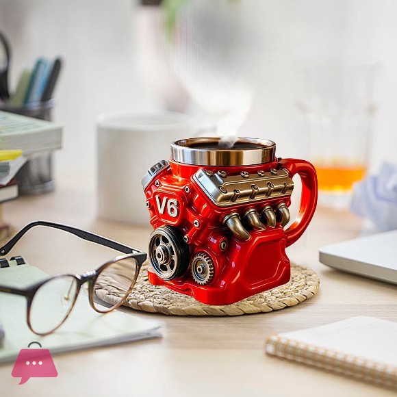 V8 Engine Shaped Coffee Mug Stainless Steel Cup with Resin