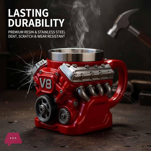 V8 Engine Shaped Coffee Mug Stainless Steel Cup with Resin
