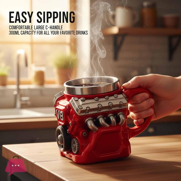 V8 Engine Shaped Coffee Mug Stainless Steel Cup with Resin