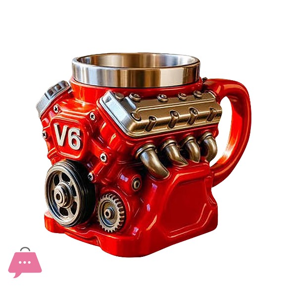 V8 Engine Shaped Coffee Mug Stainless Steel Cup with Resin