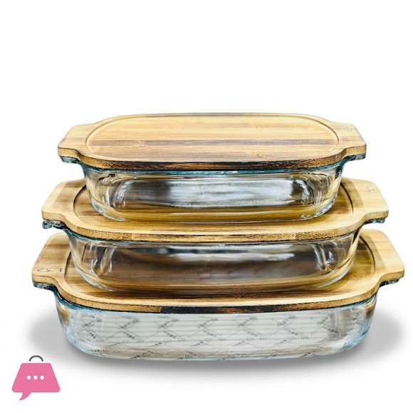 Walnut Wood Lid Glass Serving Dish – 3 Sizes