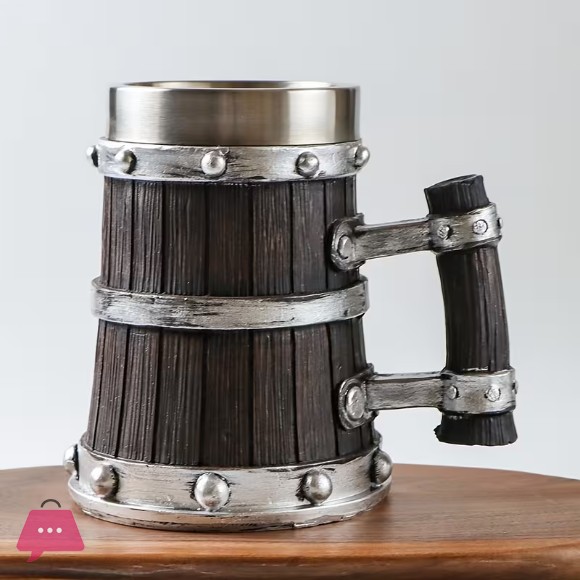 Wooden Barrel Beer Glass Stainless Steel Water Cup Creative Coffee Cup 500ml
