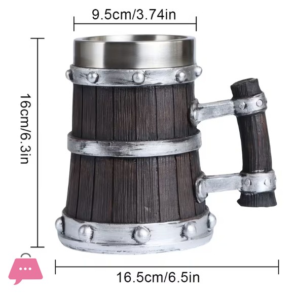 Wooden Barrel Beer Glass Stainless Steel Water Cup Creative Coffee Cup 500ml