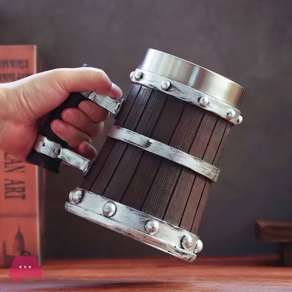 Wooden Barrel Beer Glass Stainless Steel Water Cup Creative Coffee Cup 500ml