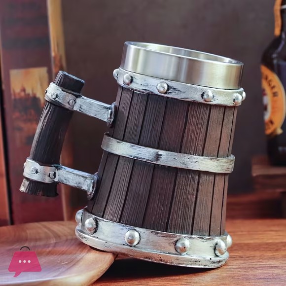 Wooden Barrel Beer Glass Stainless Steel Water Cup Creative Coffee Cup 500ml