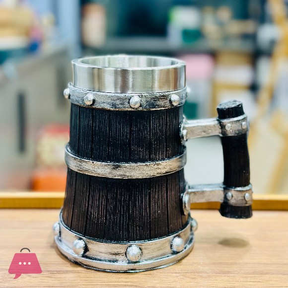 Wooden Barrel Beer Glass Stainless Steel Water Cup Creative Coffee Cup 500ml