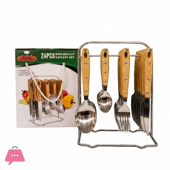 WOODEN CUTLERY SET 24PC