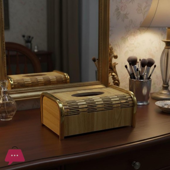 Wooden Tissue Box Cover with Metallic Trim