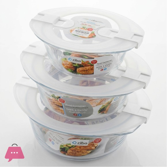 Zibasazan Glass Microwave Bowl With Lids 3 Sizes Food Container