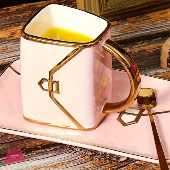 1, Bag-Shaped Dessert Ceramic Cup with Spoon and Saucer Set
