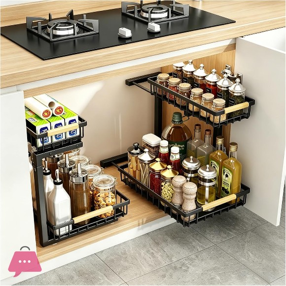 2-Tier Pull Out Kitchen Cabinet Organizer Under Sink Organizer