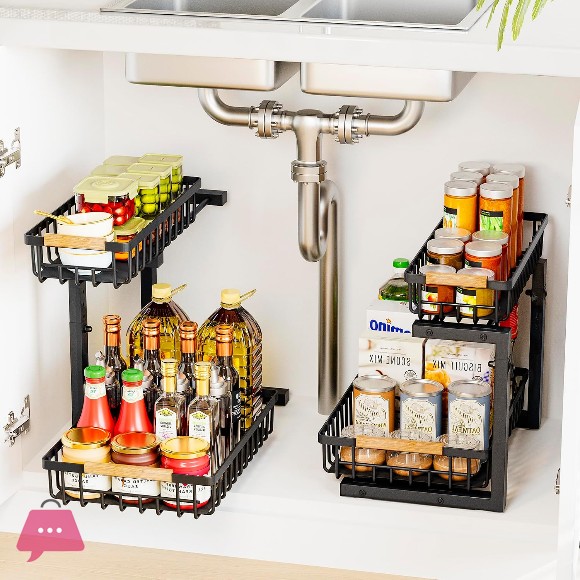 2-Tier Pull Out Kitchen Cabinet Organizer Under Sink Organizer