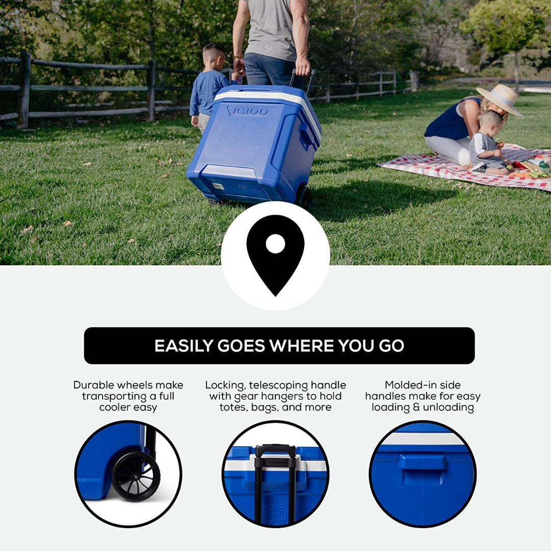 Igloo Profile 2 Rolling Cooler 60qt – Telescoping Handle - USA Made
