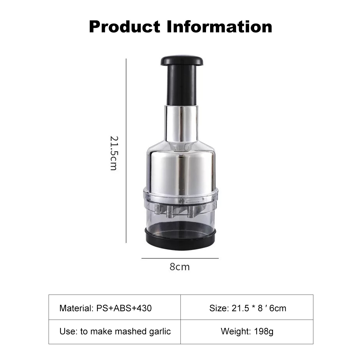 Manual Garlic Chopper Garlic Crusher Pressing Handheld Food Chopper Slicer Vegetable Cooking Crusher