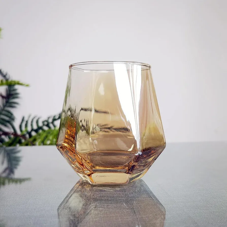 Diamond Cut 6 Pcs Glassware Premium Glass Elegant Gold Colour 250 ml Glass
