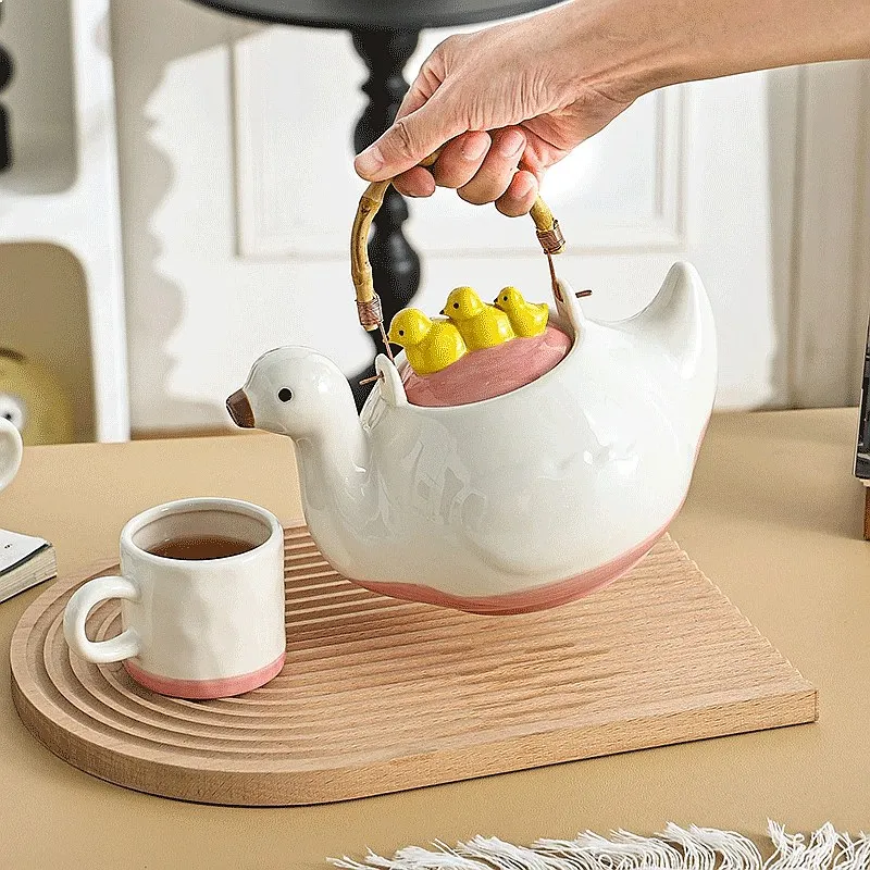 Ceramic Duck-Shaped Teapot Set for Afternoon Tea Cool Tea Set