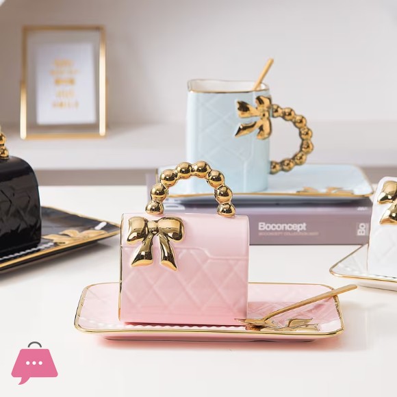 A Stylish Coffee Cup And Saucer Set with a 330ML Capacity, Designed Handbag