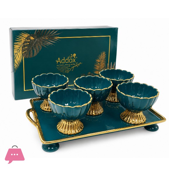 Addox Ceramic Ice Cream Set With Spoon Set of 6