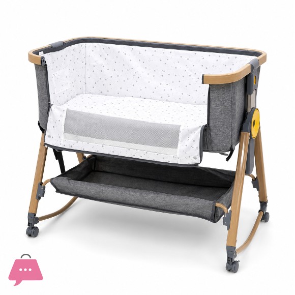 Baby Crib with Swing Rods Wheels & Adjustable Height Bedside Baby Cot - C3