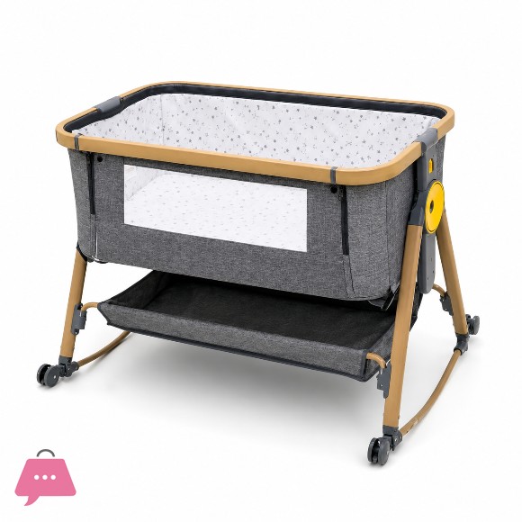 Baby Crib with Swing Rods Wheels & Adjustable Height Bedside Baby Cot - C3