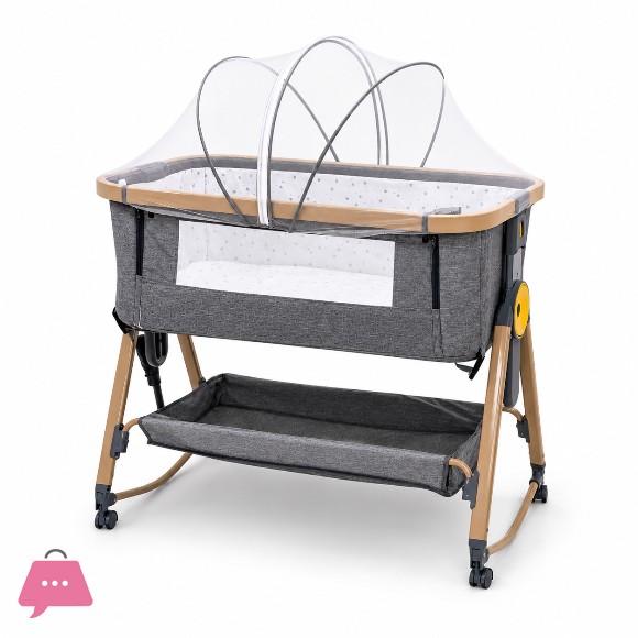 Baby Crib with Swing Rods Wheels & Adjustable Height Bedside Baby Cot - C3