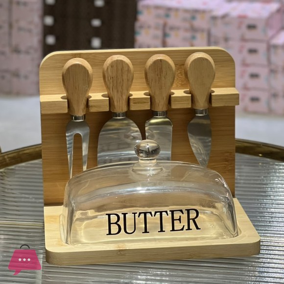 Bamboo Butter Dish and Lid Wooden Serving Tray with Glass Cover