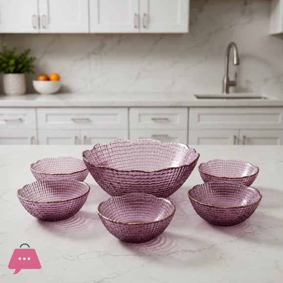 Blush Crystal Elegance Glass Bowl Set – 7 Pieces