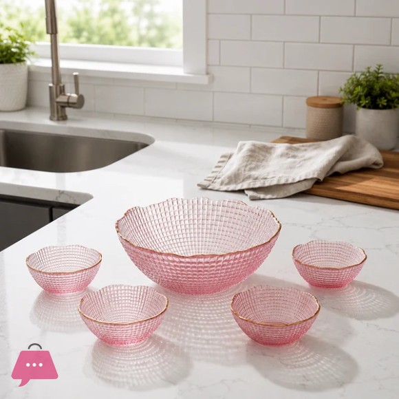 Blush Crystal Elegance Glass Bowl Set – 7 Pieces