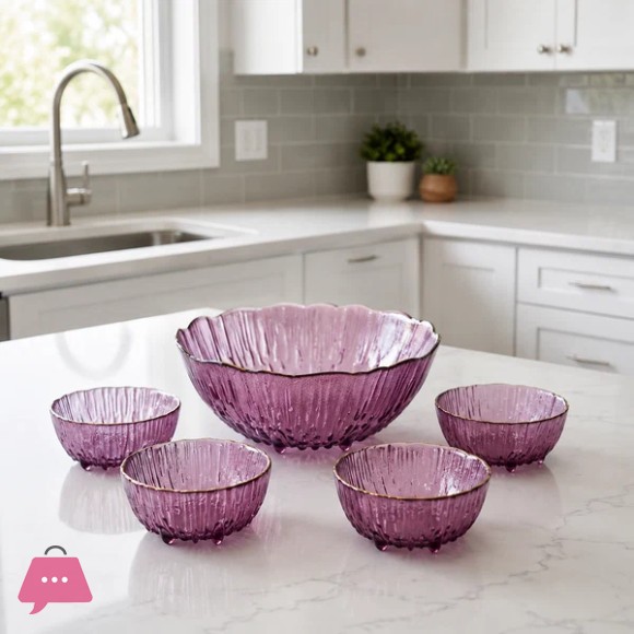 Blush Royale Crystal Glass Bowl Set – 7 Pieces