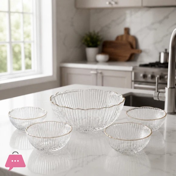 Blush Royale Crystal Glass Bowl Set – 7 Pieces