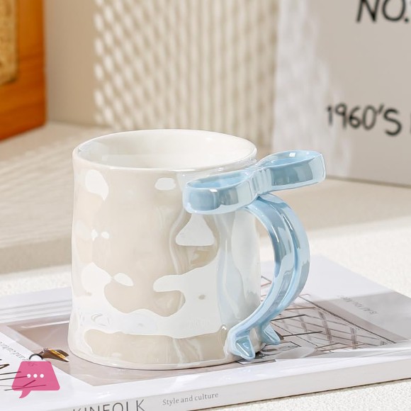 Bow Coffee Cup Charming Ribbon Mugs Microwave Safe with Ribbon Handle 1Pcs