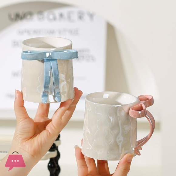 Bow Coffee Cup Charming Ribbon Mugs Microwave Safe with Ribbon Handle 1Pcs