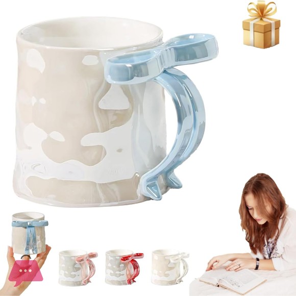 Bow Coffee Cup Charming Ribbon Mugs Microwave Safe with Ribbon Handle 1Pcs