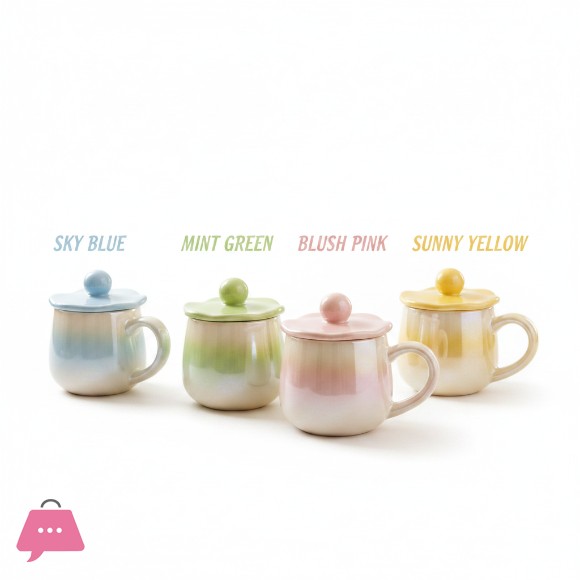 Creative Gradient Color Porcelain Ceramic Mug with Lid 1Pcs