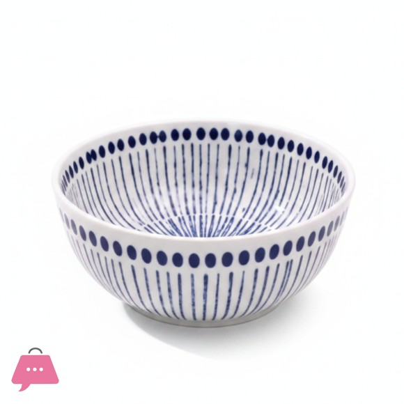 Danny Home Blue White Striped Ceramic Serving Bowl - 8Inch