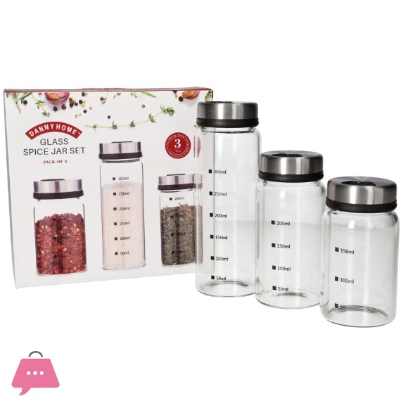 Danny Home Glass Storage Spice Jars 3Pcs