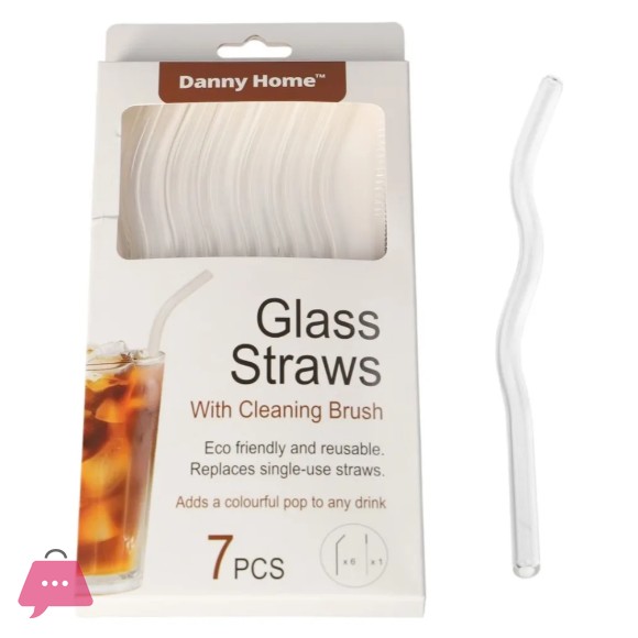 Danny Home 6Pcs Reusable Glass Heat Resistant Wave Straws 20cm