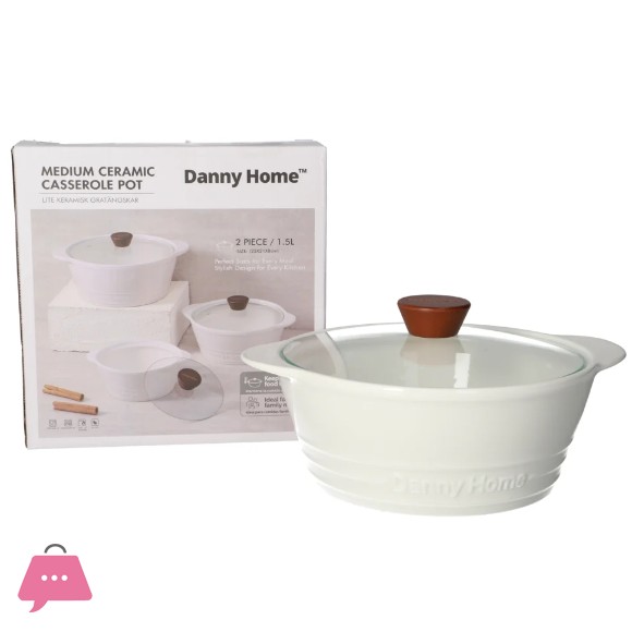 Danny Home Ceramic Casserole Donga Pot with Glass Lid