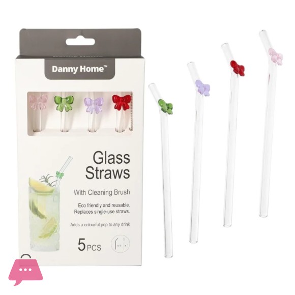 Danny Home Bow Design 4Pcs Reusable Glass Heat Resistant Straws - 20cm