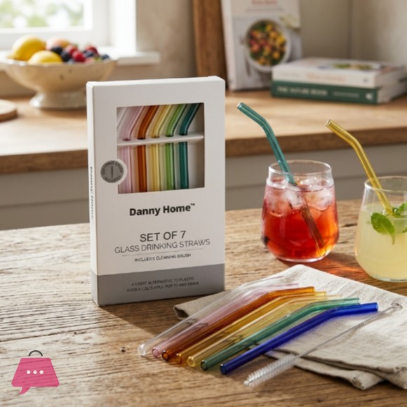 Danny Home 7pcs Reusable Glass Straws & Cleaning Brush