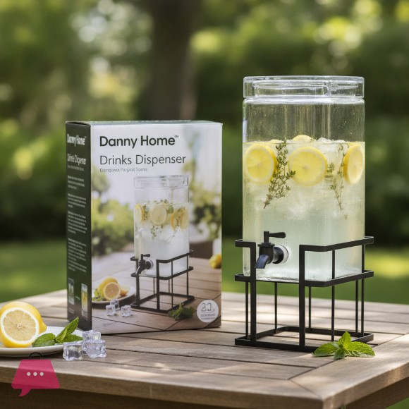 Danny Home Glass Juice Dispenser with Tap & Stand Beverage Dispenser for Juice Water & Drinks 4Liter