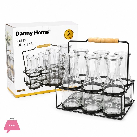 Danny Home Glass Juice Jar Set with Holder 520ml - 6Pcs