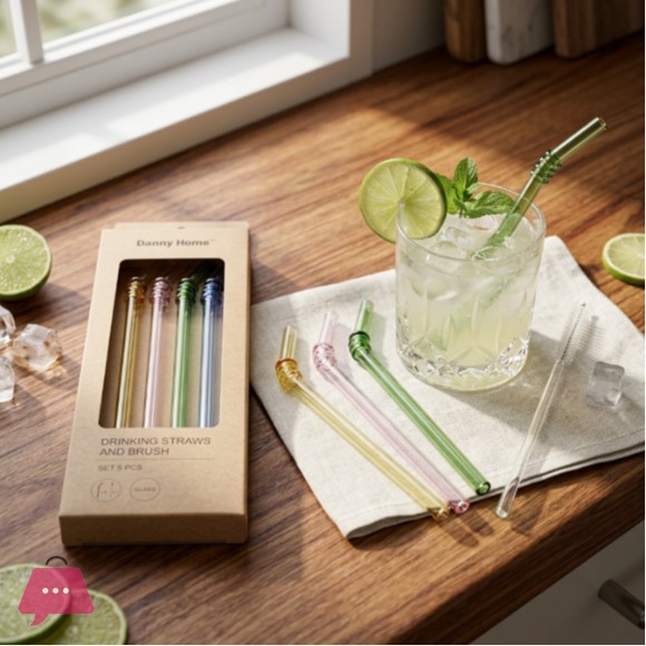Danny Home Reusable Glass Straws & Cleaning Brush 5pcs