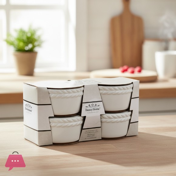Danny Home Round Ceramic 4 Piece Ramekin Bowl Bakeware Set of 4 -4Inch