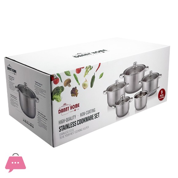 Danny Home Double Bottom Stainless Steel Cookware Set 9 Pieces - Induction Safe