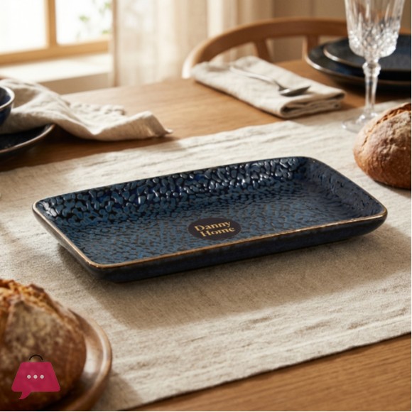 Danny Home Vintage Gold Rim Rectangular Dish - 9Inch