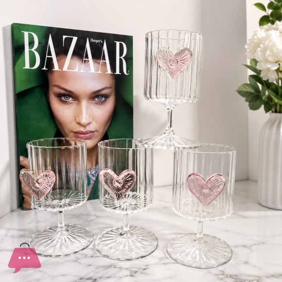 Elegant 3D Pink Heart Glass Cup 250ml - 1Pcs