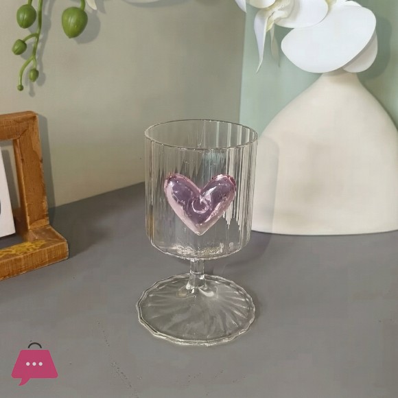 Elegant 3D Pink Heart Glass Cup 250ml - 1Pcs